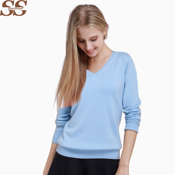 2017 Winter Women Sweaters And Pullovers V-neck Knit Candy Color Christmas Sweater Pull Femme Knitted Cashmere Sweater Women