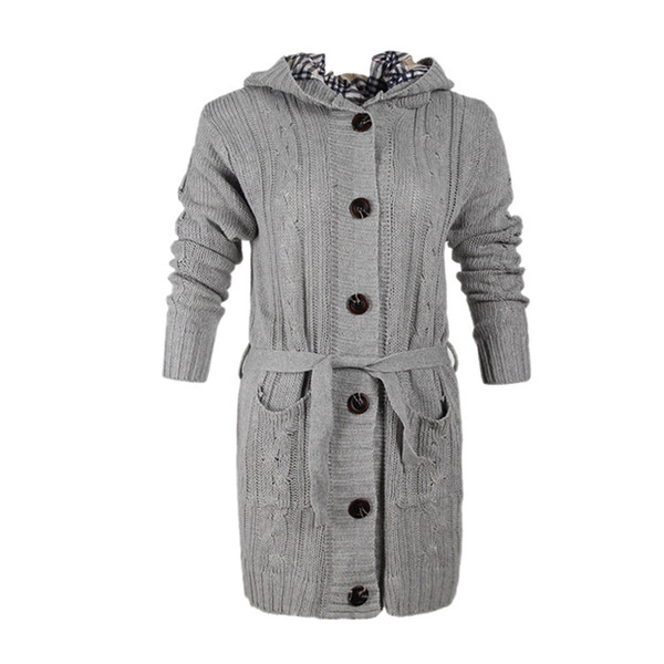 2017 Women Long Cardigan sweater Women Solid Color With Pocket Foreign Trade Hooded Knitted women's sweaters Vestidos MMY69215