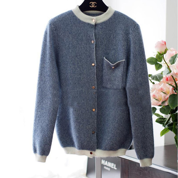 Wholesale- Fashion Trend Real Mink Wool Cardigan Sweater Women Hot selling natural cashmere blend sweater gold button TFP732