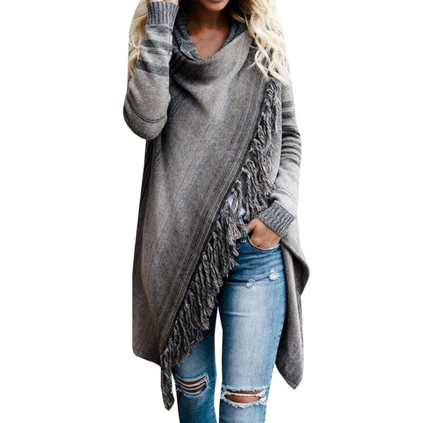 Women 2018 New Fashion Aztec Shawl Ruffled Collar Long Sleeved Casual Style All-match Cardigans Sweaters