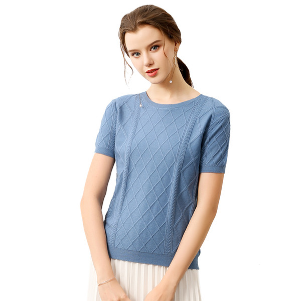 Soft Diamond knit Sweaters and Pullovers for Women Cashmere Vertical Short Sleeve Spring Autumn Blouse Tops Female Brand Jumper