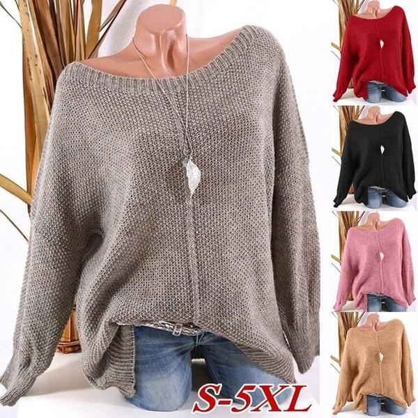 5 Colors Plus Size Women's Fashion O-neck Long Sleeve Cotton Solid Color and Casual Autumn Sweaters for Women S-5XL