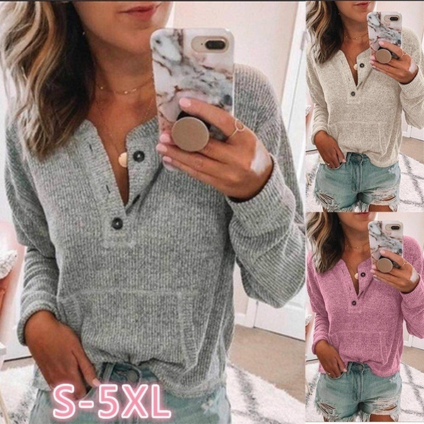 Women Fashion Pure Color Casual Loose Autumn Sweater Tops