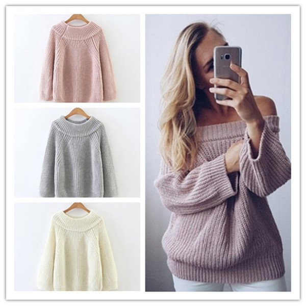 Women's Autumn Winter Hot New Ladies Sexy Slash Neck Trendy Women Knitted Warm Sweater Loose Jumpers Pullovers