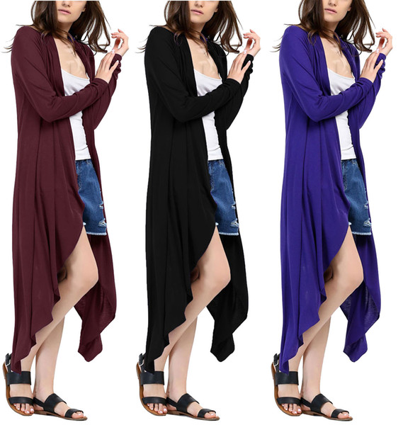 Women Cardigans Long Batwing Sleeves Asymmetrical Hem Waterfall Open Front Long Autumn Spring Jersey Outwear Clothing Casual