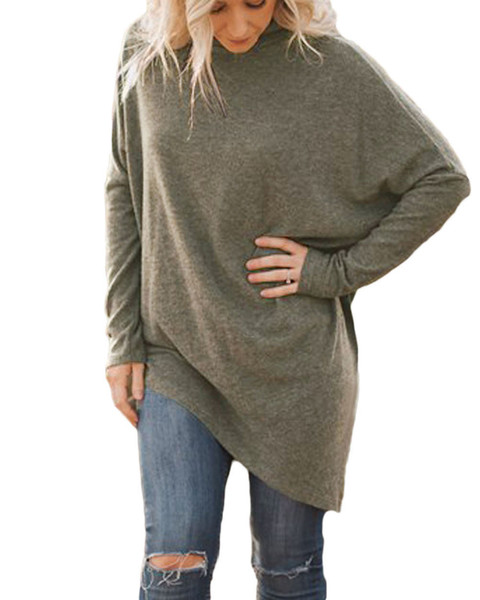 Womens Asymmetric Long Sleeve Sweater Girls Long Batwing Sleeves Turtleneck Pullovers Tops Faux Poncho Knitwear T-shirt