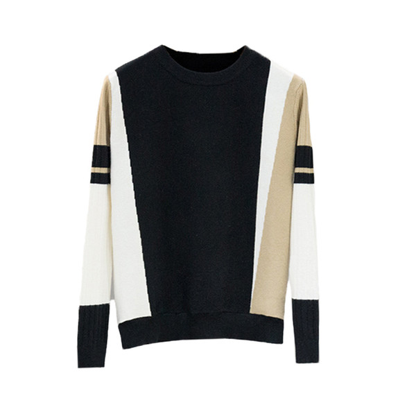 Autumn Winter Sweater Women Contrast Color Patchwork Pullover Jumper Long Sleeve O-Neck Knitted Tops Outwear Pull Femme