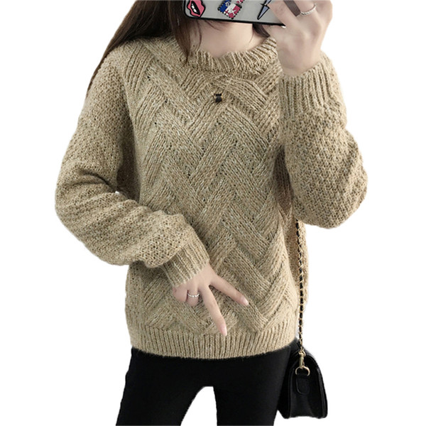 Woman Knitted Sweaters Long Sleeve Pullover Loose O-Neck Hedging Female Jumper Pull Femme