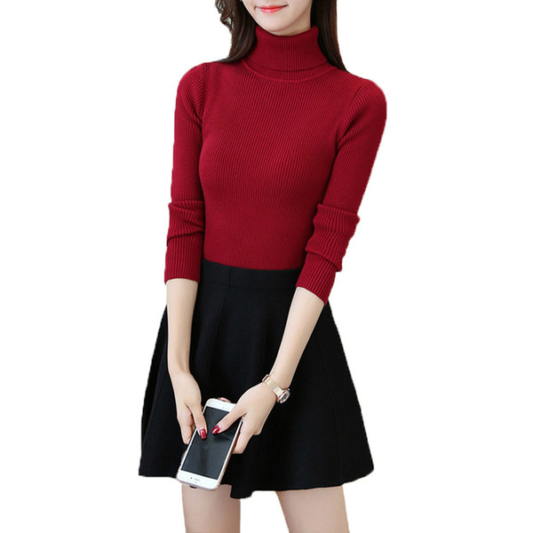 Vintage Turtleneck Knitted Sweater Women Slim Elastic Pullovers Korean Style Knit Bottoming Shirt Femme Tops Autumn Winter