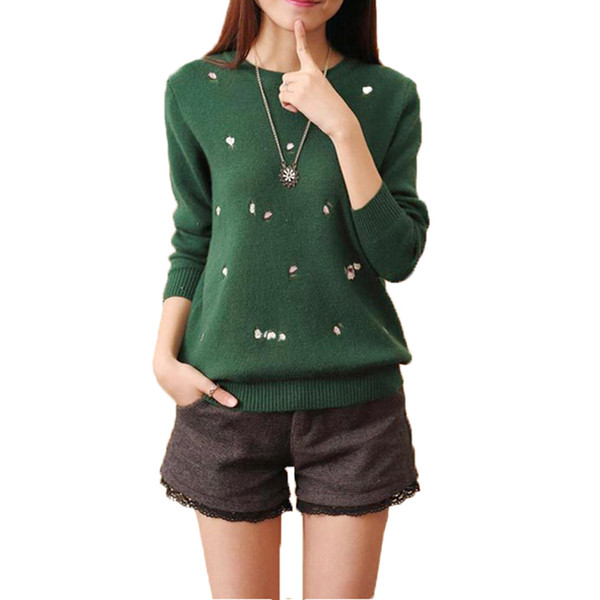 Women Knit Pullovers Autumn O-Neck Embroidery Sweater Female Loose Pullover Casual All-match Sweaters