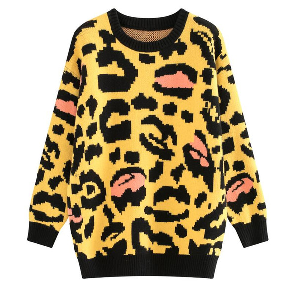 Multicolor Elegant Preppy Leopard Round Neck Office Lady Jumper New Autumn Women Campus Highstreet Pullovers Sweater