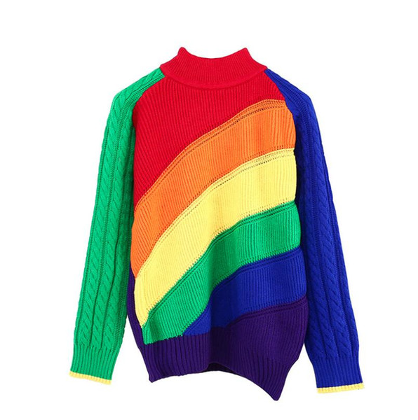 Women Pullover Rainbow Sweater Multicolor Striped Slim Casual Sweater Female Harajuku 2018 New Fashion Female Clothes