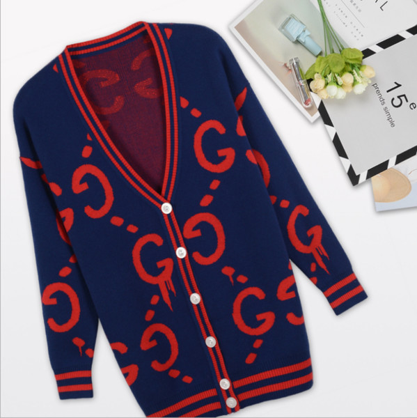 Spring New Designer Sweater Striped Color Letter Pattern V-neck Cardigan Knit Pull Femme Jacket Size S-L