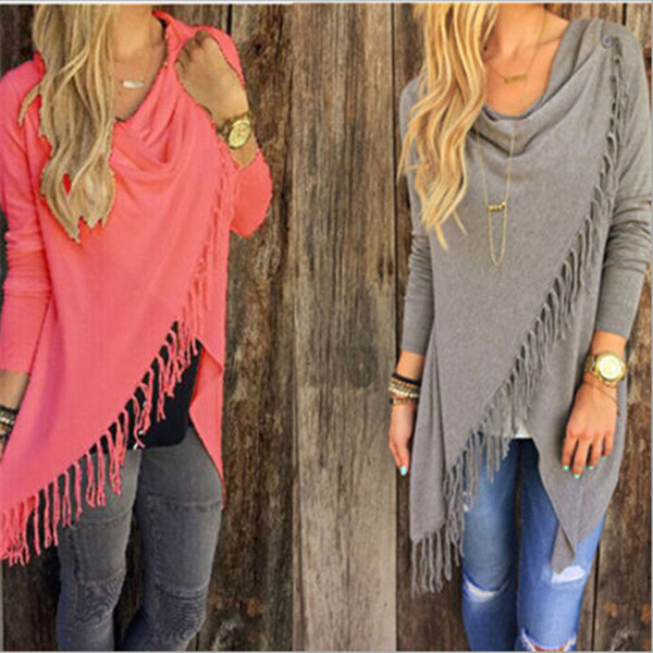 Womens Capes And Ponchoes Autumn Winter Women Fashion Candy Colors Tassel Pullovers Plus Size Women Knitted Sweater