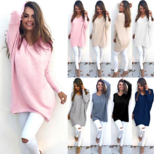 Wholesale- New Womens Ladies V-Neck Warm Sweaters Casual Sweater Jumper Tops Outwear