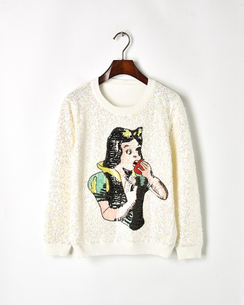 Designer 2018 White Snow White Embroidery Sequins Jumpers For Womens High End Long Sleeves Sweaters Pullovers Womens 828383