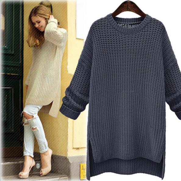 Maikun New Brand Casual Brief Long Sleeve Crew Neck Knitted Sweater Top For Women 3 Colors