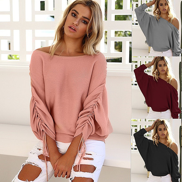 Maikun New Brand Leisure Off Shoulder Sweaters for Women Loose Pullover long Sleeve Slash Neck Sweater