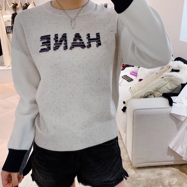 Runway Designer Sweaters Fall Vintage Letters Print Color Patchwork Women Thin Gold Line Knitted Loose Pullover Cashmere Top Sweater