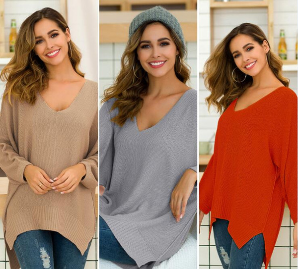 2019 women's spring and fall fashion solid loose knitting sweater 3 colors 4 sizes free shipping