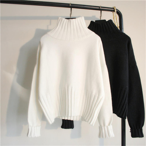 White Turtleneck Sweater Women Loose Knitted Pullover Sweater Autumn Winter Casual Long Sleeve Ladies Tops Women Q2006