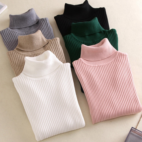 On sale spring Women Knitted Turtleneck Sweater Casual Soft -neck Jumper Fashion Slim Femme Elasticity Pullovers