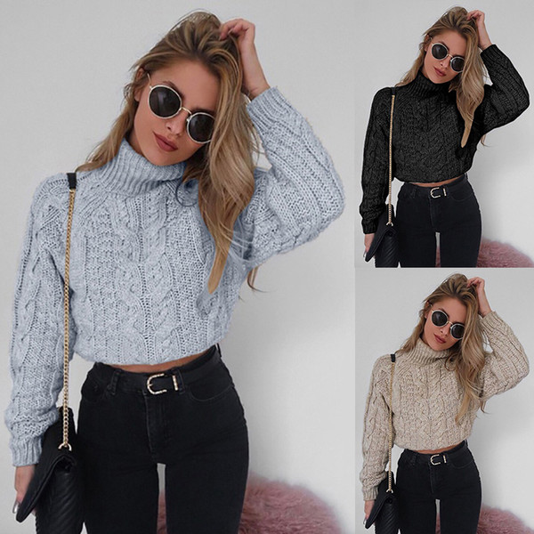 Crop Tops Sweaters Women Autumn Winter Female Turtleneck Casual Loose Ladies Knitted Jumpers Pullovers Women's Clothing