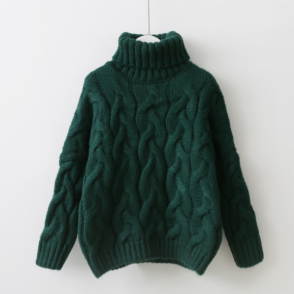 Winter Thicken Women Knitted Sweater Twist Turtleneck Knitting Pullover Green White Blue Brown Female Cashmere Sweater 0.65kg