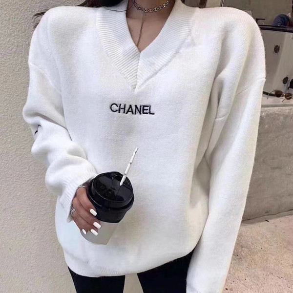 Thickened design quick hand web celebrity same sweater embroidered v-neck loose fashion pullover ladies sweater knit student s-xl