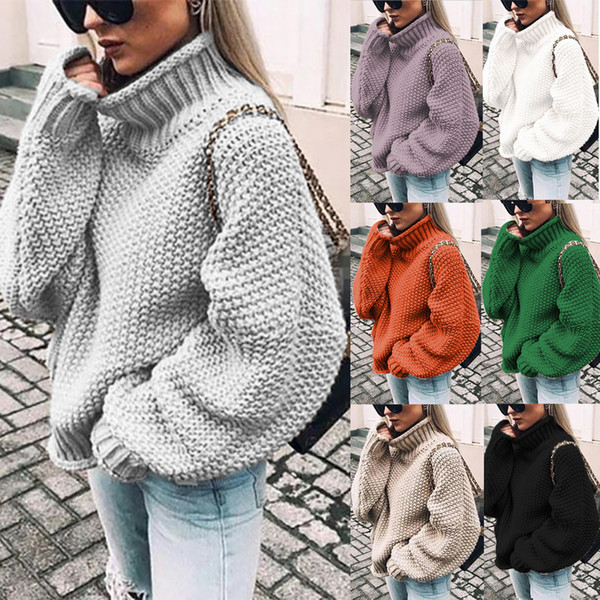 Womens Sweater Casual Knitted Solid Long Sleeve Turtleneck Sweater Casual high quality jersey mujer pull femme nouveaute 2019 F1