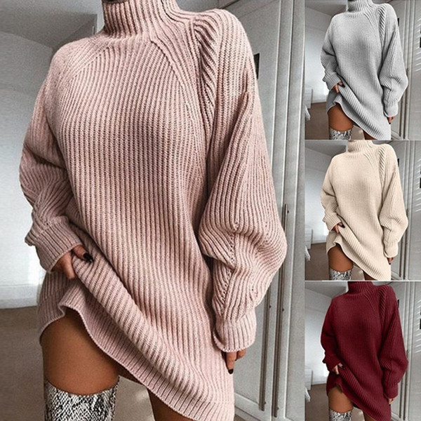 2019 Autumn Winter New Explosions Sweater women Long Raglan Sleeves Turtleneck Sweater Dress S-xl Size