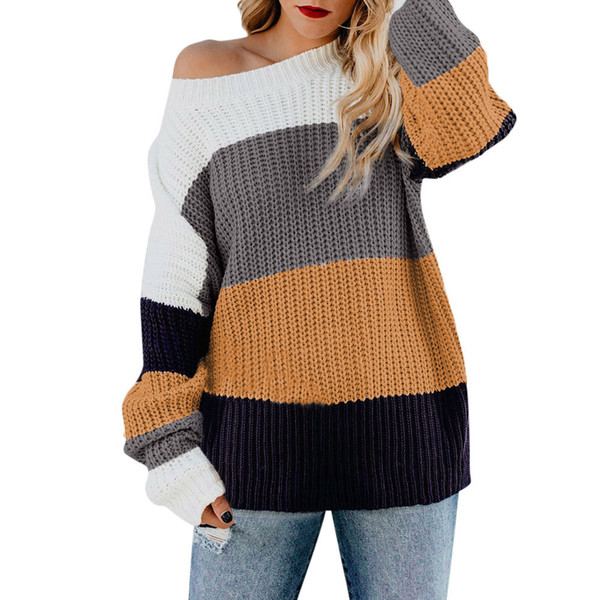 Womens Off The Shoulder Sweater Casual V-Neck Acrylic Knitted Loose Long Sleeve Pullover Standard Thickness Female 10Jan 16