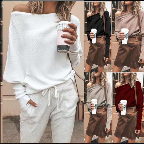 Plus Size Women Off Shoulder Loose Pullover Sweater Long Sleeve Knit Sweater Jumper Top Ladies Casual Fall Tops