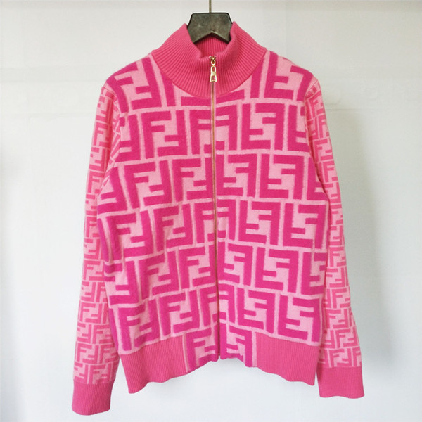 2020 New Female Designer Sweater Letters Jacquard Fashion Luxury Women Sweaters Zipper Rose Red Knit Shirt Tops Cardigan Jacket Size S-L