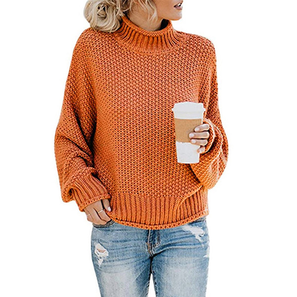 Womens Designer Solid Color Sweater Batwing Sleeve High Collar Fashion Spring Autumn Clothes Womens Casual Sweater