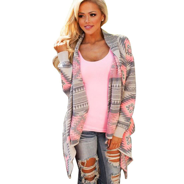 Wholesale-2016 Femme Knitwea Autumn Winter Pink Shrugs Sweaters Cardigan Poncho for Women Fall Asymmetrical Women Long Knitted Cardigan