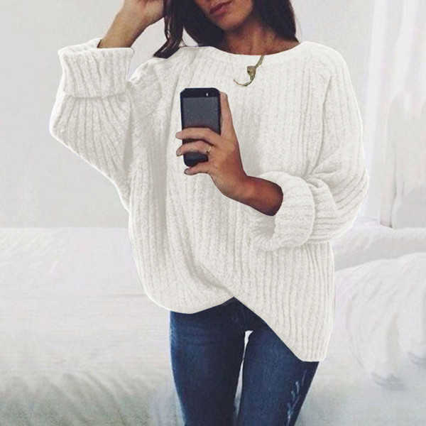 Stylish Womens Sweater Off Shoulder Chic Sweater Casual O-Neck Knitted Loose Long Sleeve Pullover ladies warm