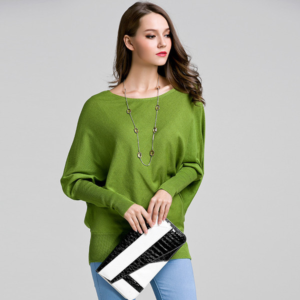 Spring new bat sleeve women sweater pullover sweater solid color long-sleeved shirt