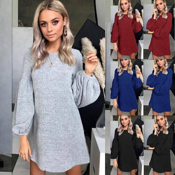 Maikun Brand New Round Collar Knitted Sweater Dress for Women Fashion Pullover Long Sleeve Long Sweater for Female