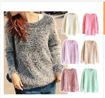 Maikun New Brand Loose Mohair Knitted Round Neck Pullover Solid Color Sweater For Women 8 Colors Sizes