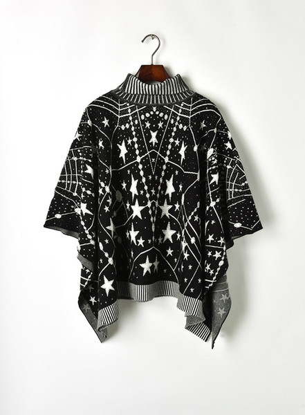 Milan Runway Sweater 2019 New Black White Stars Moon Cloak Designer Turtleneck Long Sleeves Pullovers Womens 903003