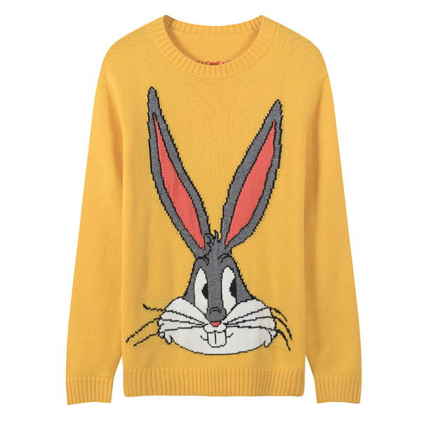 Free Shipping 2018 Green/Yellow/Blue Long Sleeves Bugs bunny Embroidery Women's Sweaters Brand Same Style Pullovers Women DH081436