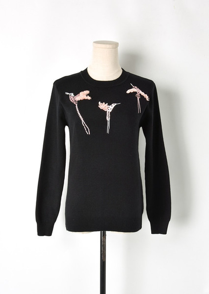 Free Shipping 2018 Black/White Long Sleeves Bird Embroidery Women's Sweaters Brand Same Style Pullovers Women DH081409