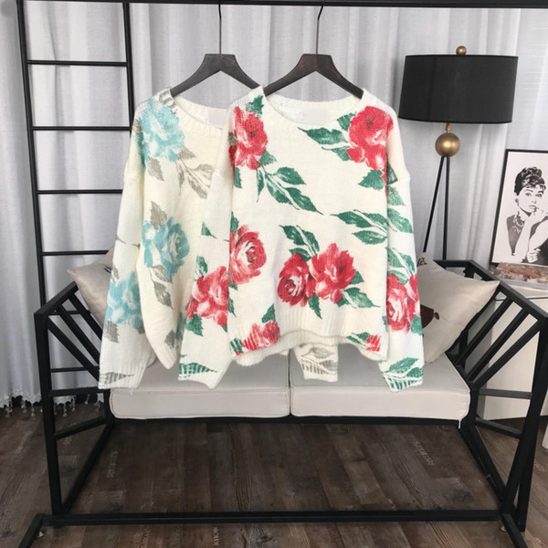 Designer 2018 Fashion O Neck Long Sleeves Sweaters Womens Roses Print Milan Runway Pullovers Womens 826738