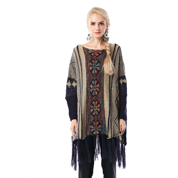 Beauty Garden Women Pullover Brocade Sweater New Fashion Womanly Long-Sleeve Tassels Decoration Women Batwing-sleeve Women Sweater