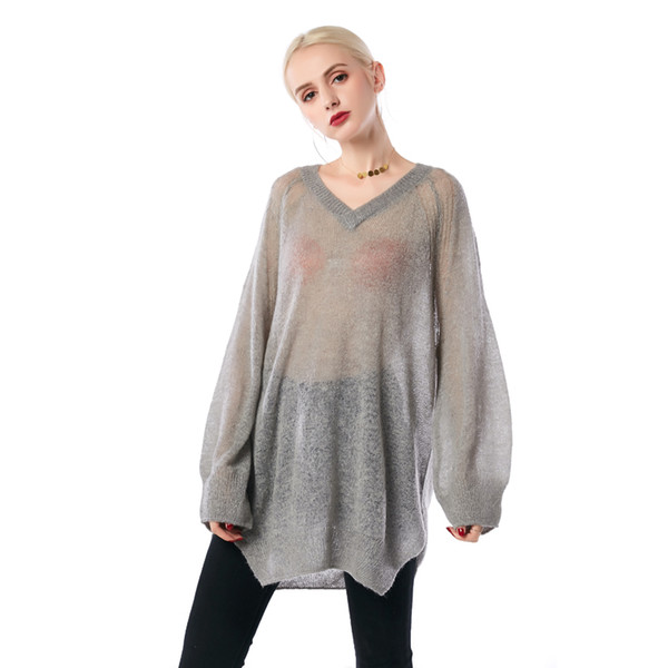 Beauty Garden Women Sweater New Fashion Hollow Out Kintted long Sleeve Sheer Mohair Pullover Sweater