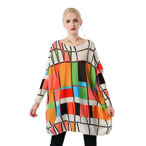 Beauty Garden Women Knits New Fashion Womanly Long Sleeve Multicoloured Print Sweater Casual Autumn Women Baggy Knits