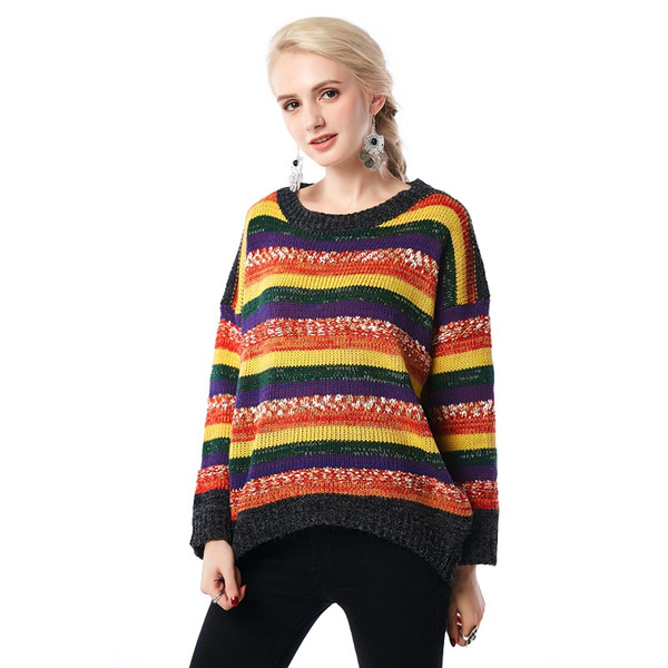 Beauty Garden Women Knits New Fashion Womanly Long Sleeve Striped Sweater Casual Autumn Women Knits