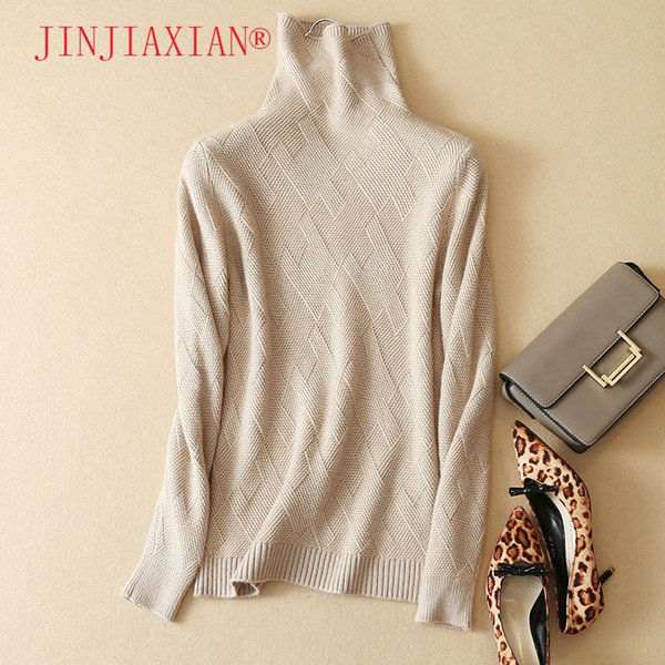 JINJIAXIAN Spring and Autumn New Women's Pullover Cashmere Sweater Knitting High-necked sweater cashmere sweater for women