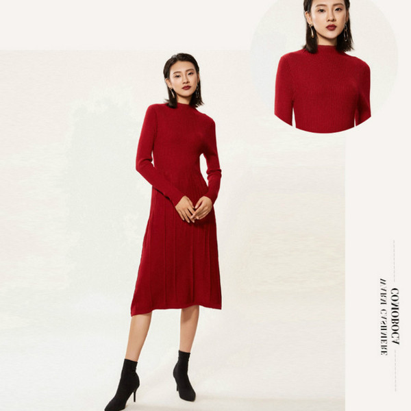 New Autumn Winter Hot Sweater Dress Sexy Women's Slim Bodycon Women's Dress The Long Sleeve Neck Dresses Knitted Dress